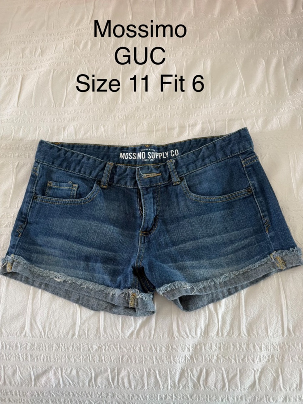 Mossimo Supply Co. Dark Blue Denim Frayed Hem Women's Shorts